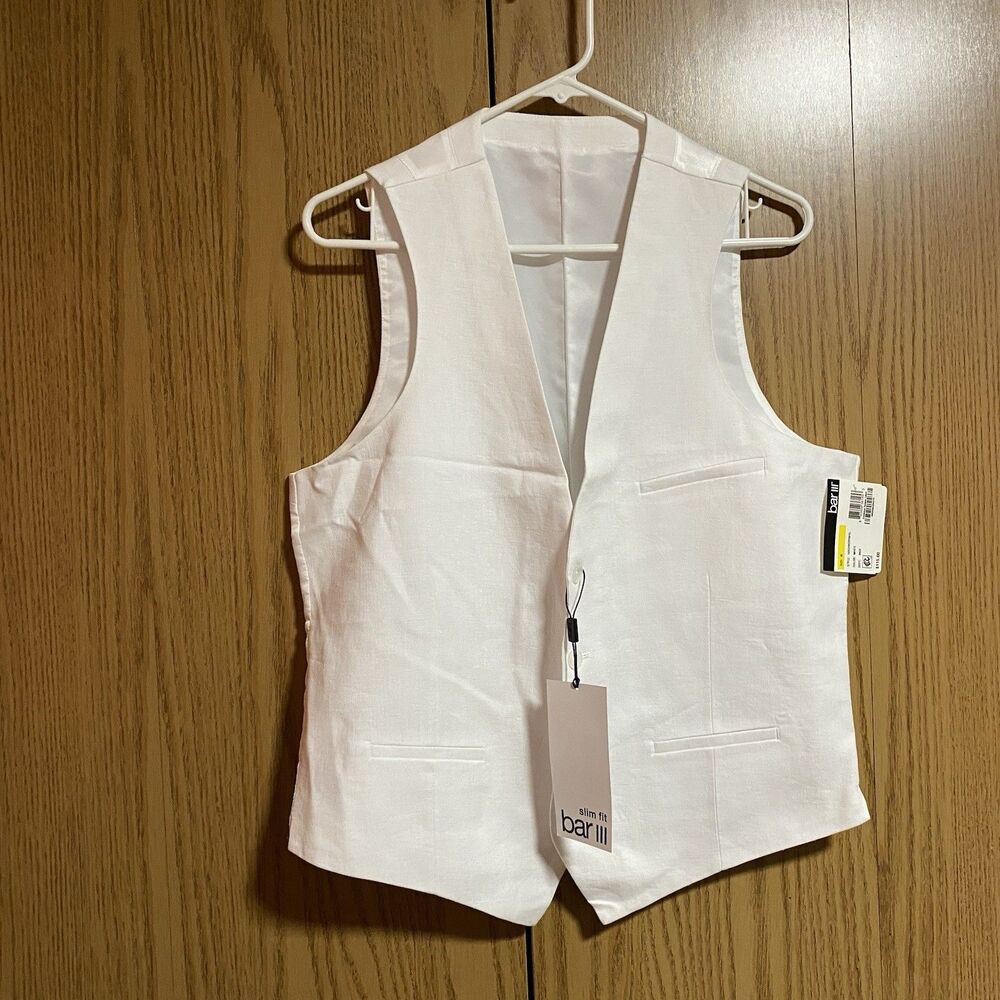 NWT Bar III MEN’s Medium Linen Suit Vest White